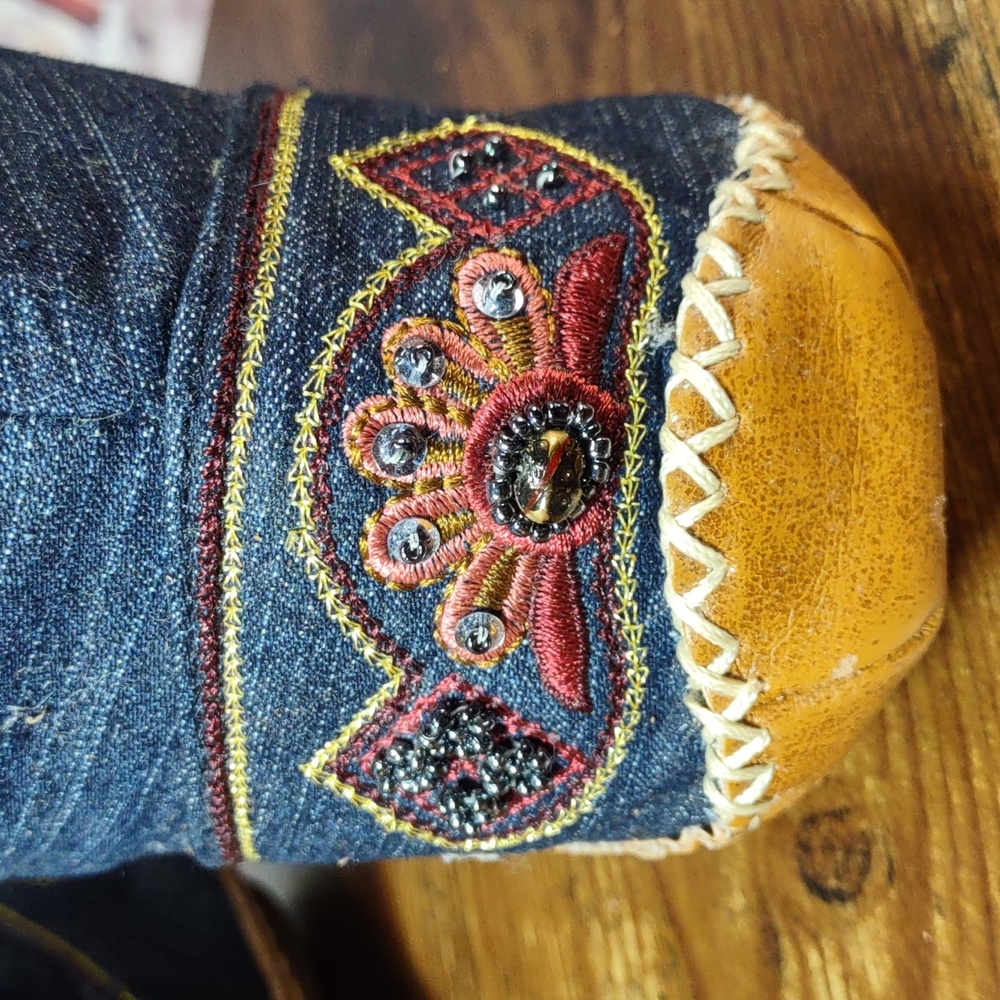 Bamboo Embellished Denim Moccasin Style Ankle Boots - Picture 14 of 16
